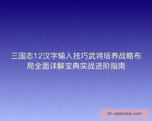三国志12汉字输入技巧武将培养战略布局全面详解宝典实战进阶指南